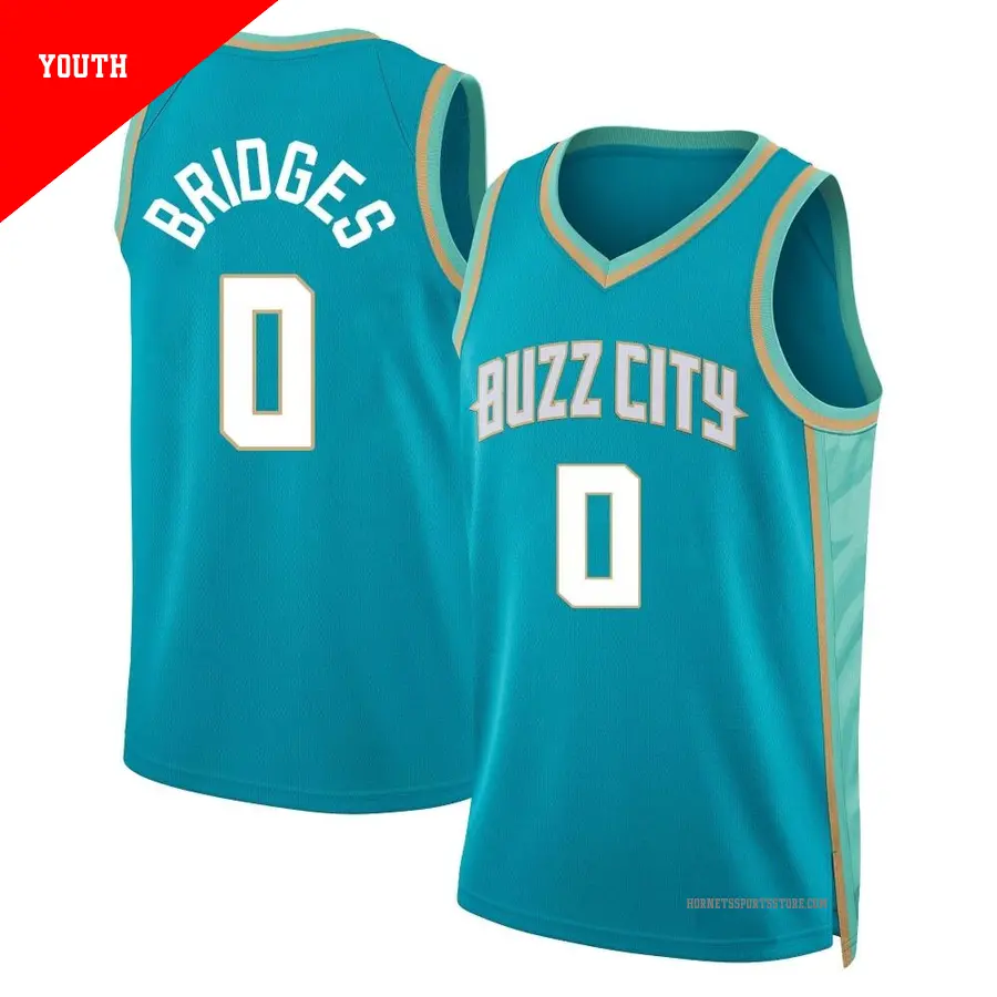 ＃0 Youth Miles Bridges Charlotte Hornets 2023/24 Swingman Teal City Edition Jersey