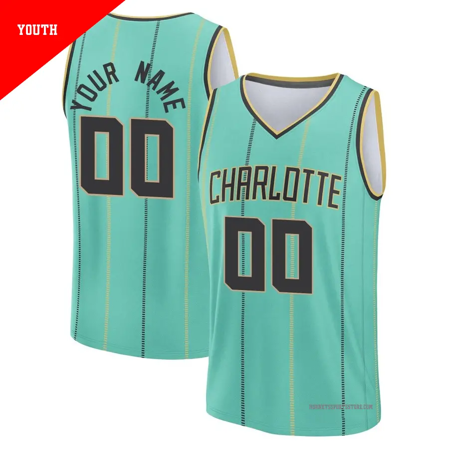 ＃00 Youth Custom Charlotte Hornets 2024/25 Fast Break Fanatics Mint City Edition Jersey