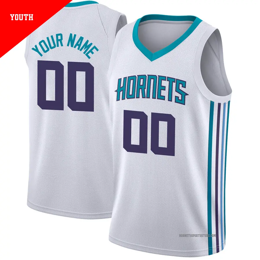 ＃00 Youth Custom Charlotte Hornets White Swingman JerseyAssociation Edition
