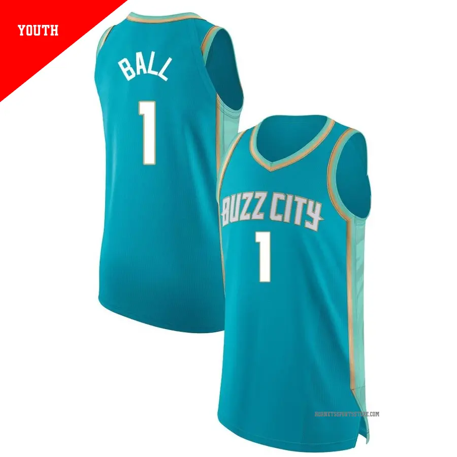 ＃1 Youth LaMelo Ball Charlotte Hornets 2023/24 Authentic Teal City Edition Jersey