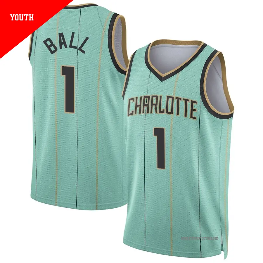 ＃1 Youth LaMelo Ball Charlotte Hornets 2024/25 Swingman Mint City Edition Jersey