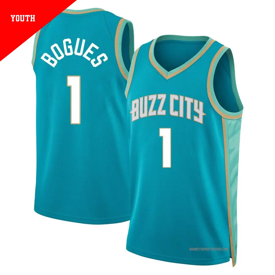 ＃1 Youth Muggsy Bogues Charlotte Hornets 2023/24 Swingman Teal City Edition Jersey