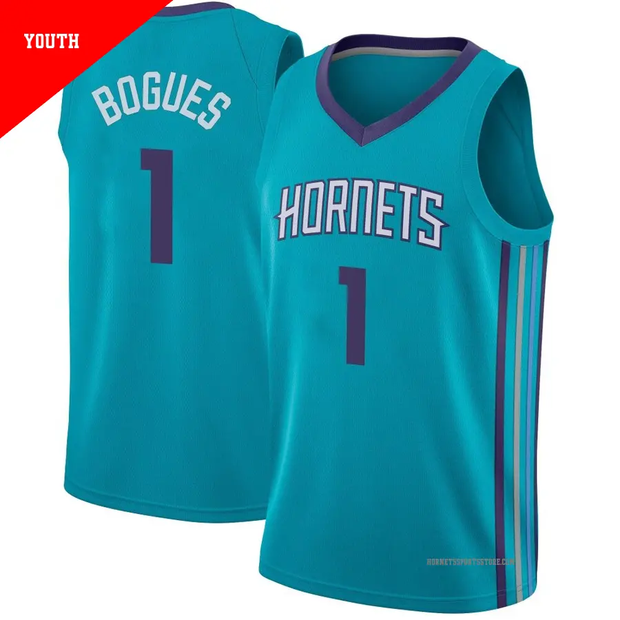 ＃1 Youth Muggsy Bogues Charlotte Hornets Teal Swingman JerseyIcon Edition