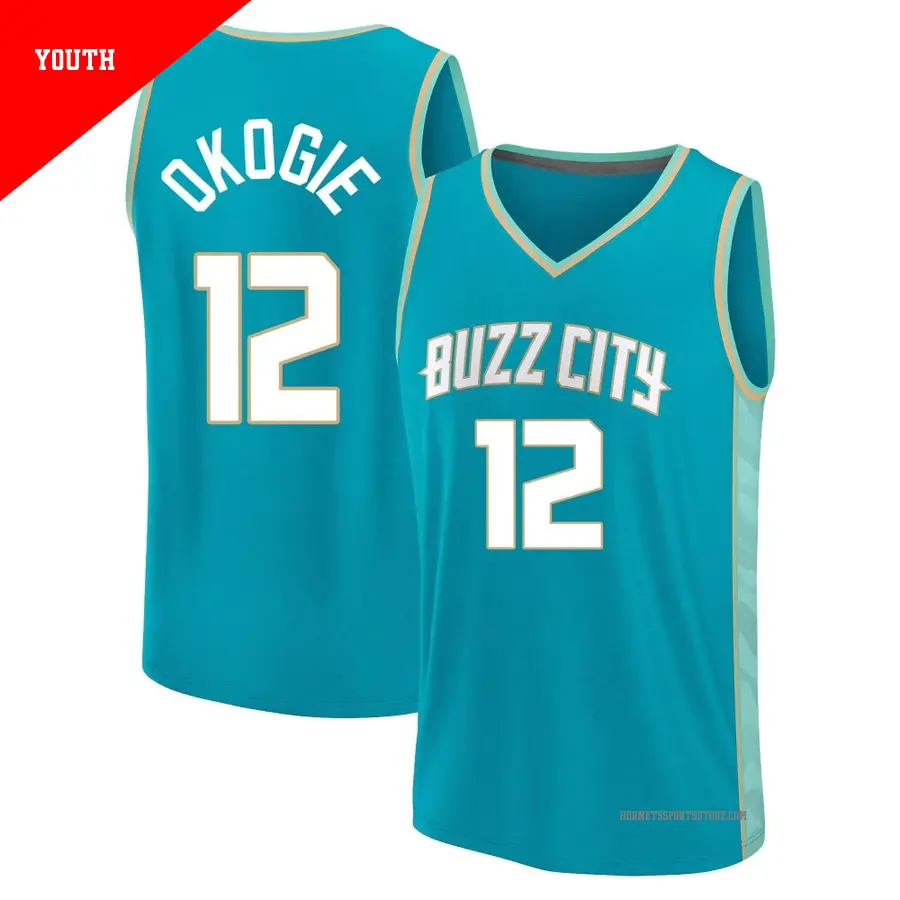 ＃12 Youth Josh Okogie Charlotte Hornets 2023/24 Fast Break Teal City Edition Jersey