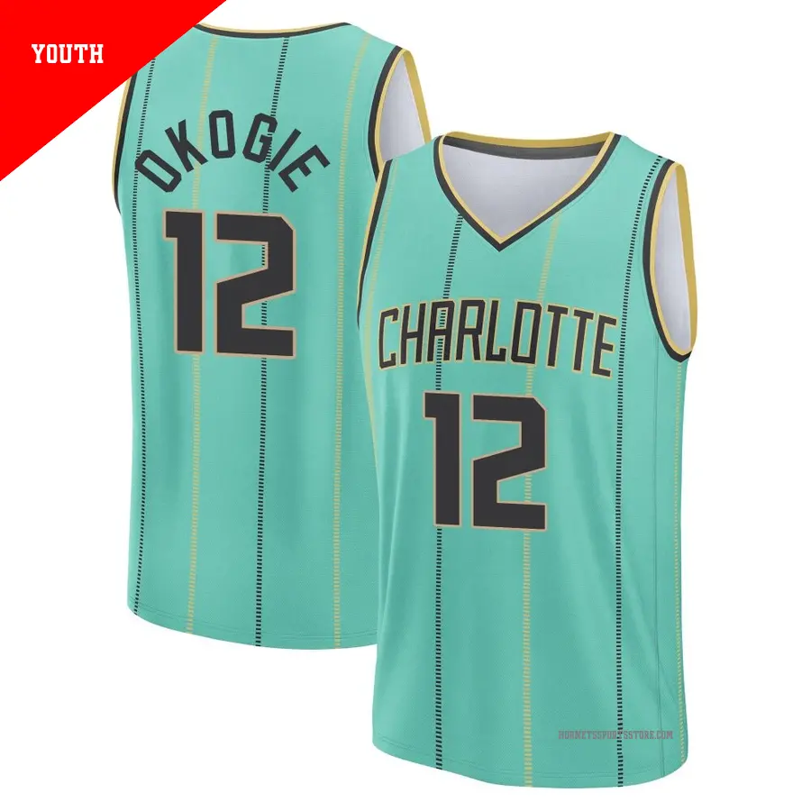 ＃12 Youth Josh Okogie Charlotte Hornets 2024/25 Fast Break Fanatics Mint City Edition Jersey