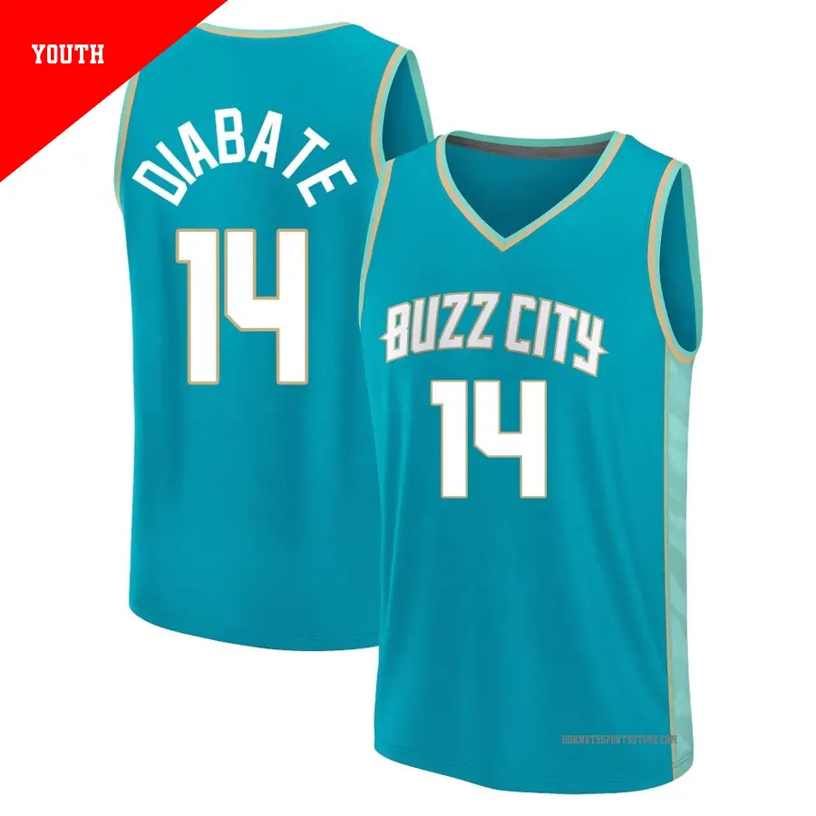 ＃14 Youth Moussa Diabate Charlotte Hornets 2023/24 Fast Break Teal City Edition Jersey