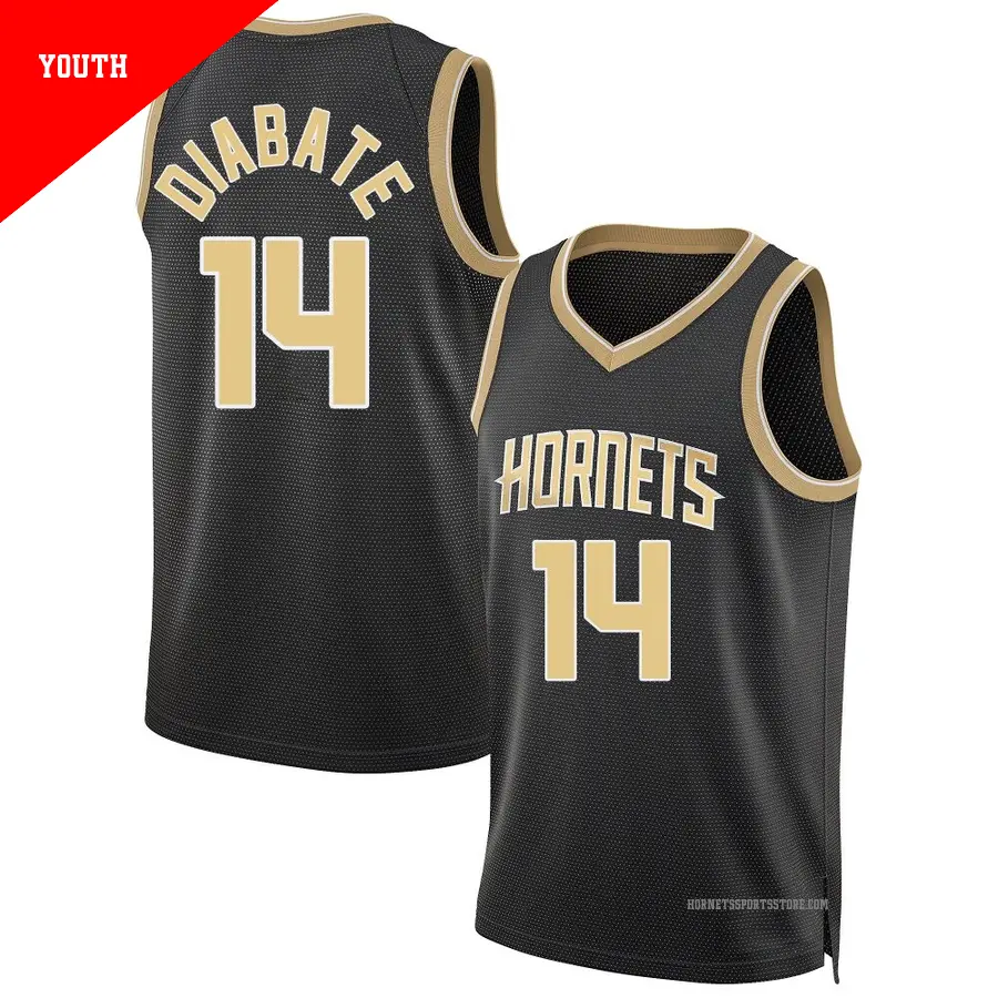 ＃14 Youth Moussa Diabate Charlotte Hornets Black Swingman Select Series Jersey