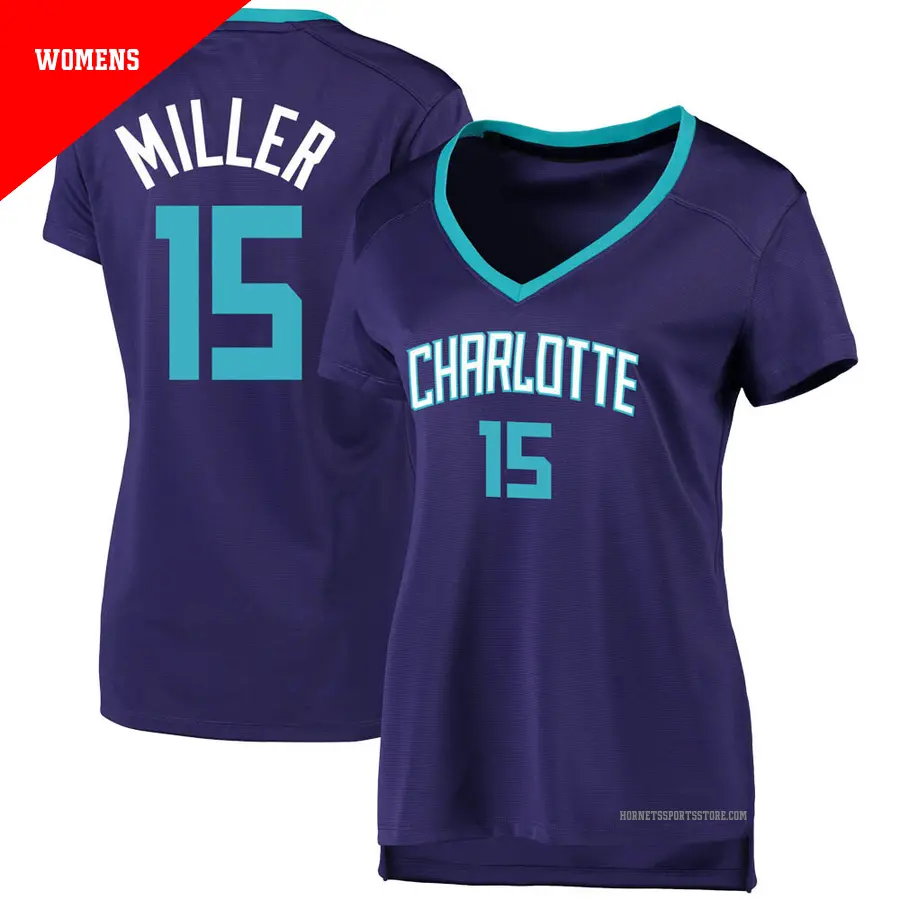 ＃15 Women's Percy Miller Charlotte Hornets Purple Fast Break JerseyStatement Edition