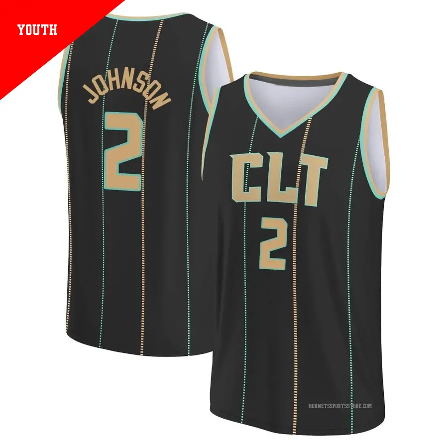 ＃2 Youth Larry Johnson Charlotte Hornets 2022/23 Fast Break Black City Edition Jersey