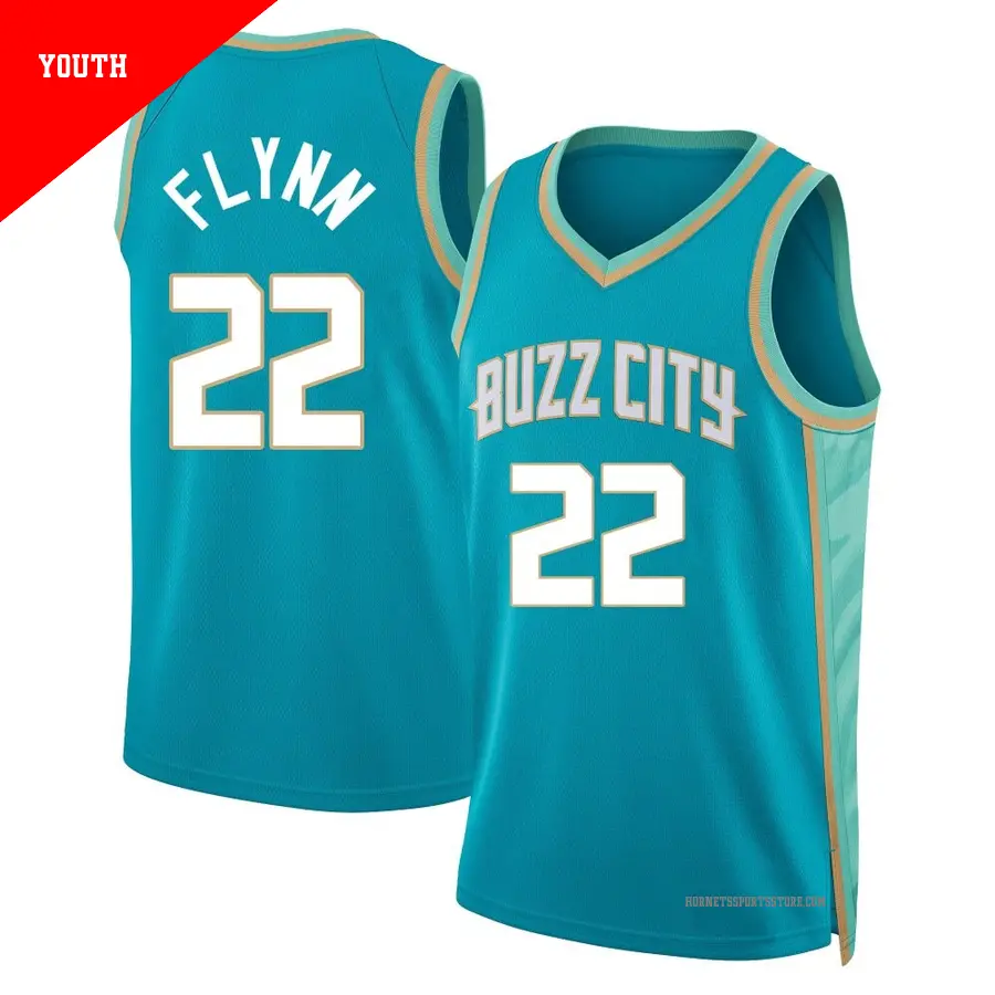 ＃22 Youth Malachi Flynn Charlotte Hornets 2023/24 Swingman Teal City Edition Jersey