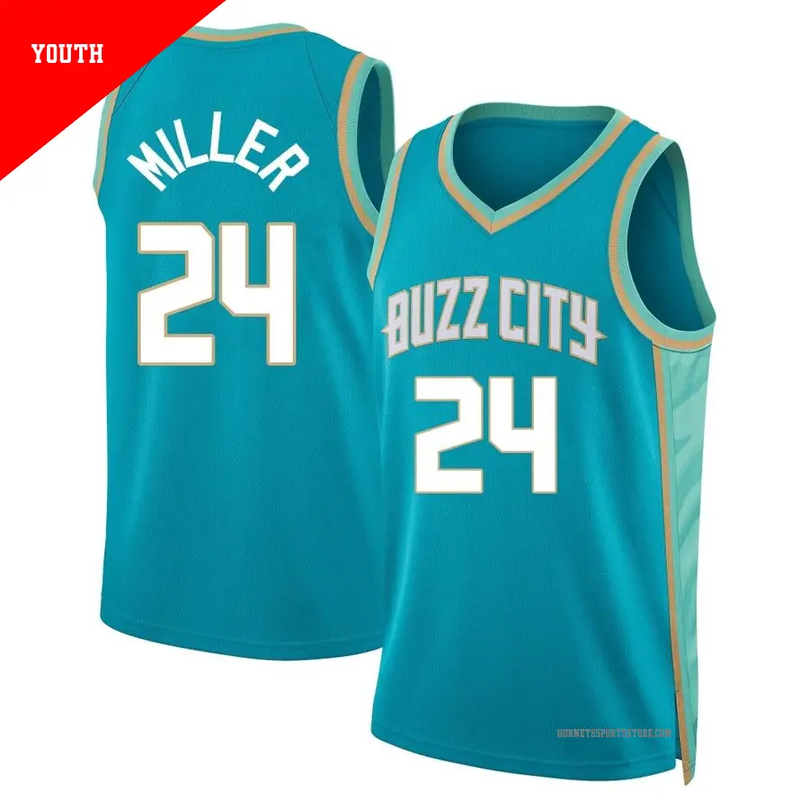 ＃24 Youth Brandon Miller Charlotte Hornets 2023/24 Swingman Teal City Edition Jersey