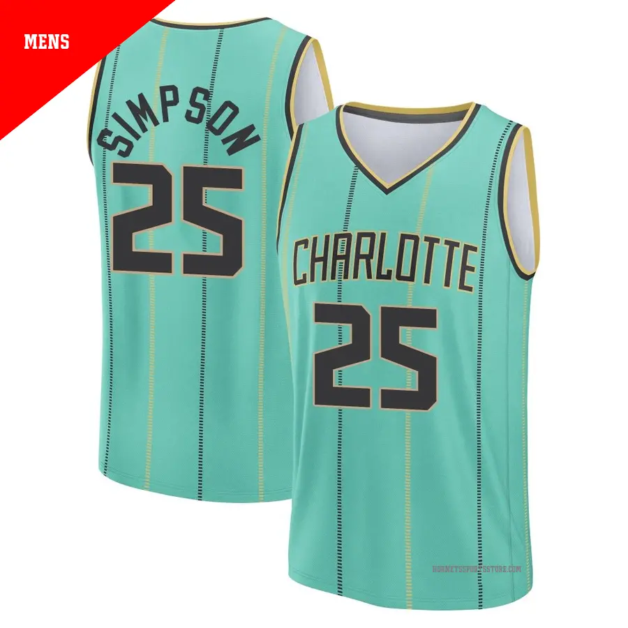 ＃25 Men's KJ Simpson Charlotte Hornets 2024/25 Fast Break Fanatics Mint City Edition Jersey