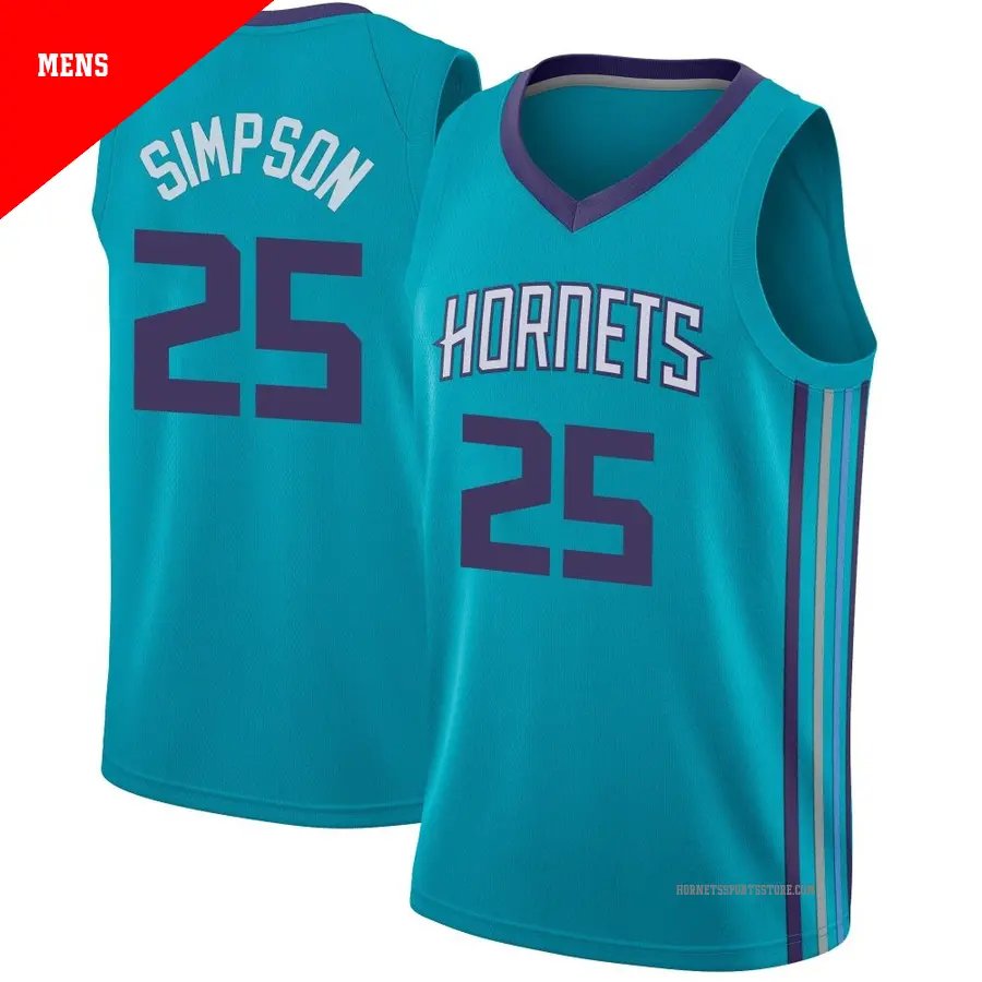 ＃25 Men's KJ Simpson Charlotte Hornets Teal Swingman JerseyIcon Edition