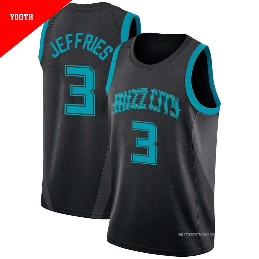 ＃3 Youth DaQuan Jeffries Charlotte Hornets 2018/19 Swingman Black JerseyCity Edition