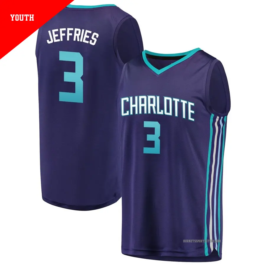 ＃3 Youth DaQuan Jeffries Charlotte Hornets Purple Fast Break Fanatics Brand JerseyStatement Edition