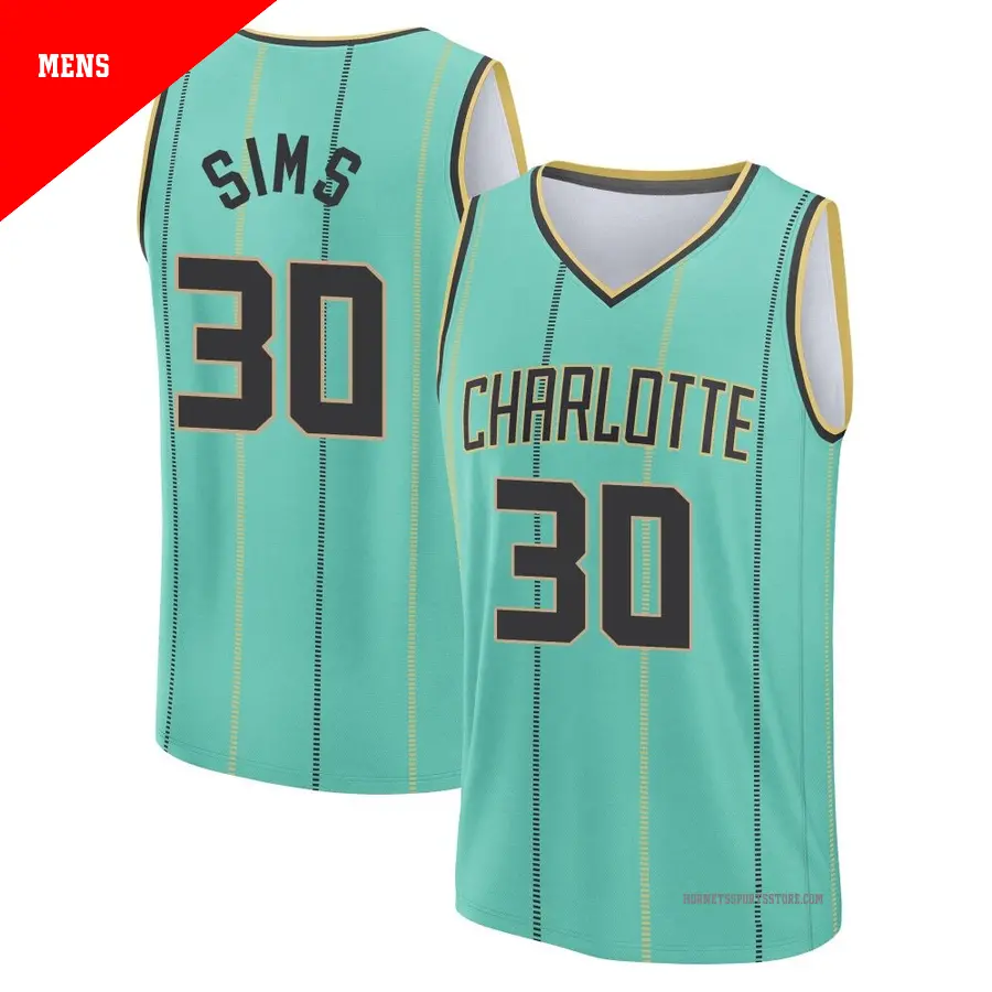 ＃30 Men's Jaylen Sims Charlotte Hornets 2024/25 Fast Break Fanatics Mint City Edition Jersey