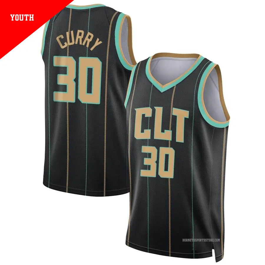 ＃30 Youth Seth Curry Charlotte Hornets 2022/23 Swingman Black City Edition Jersey