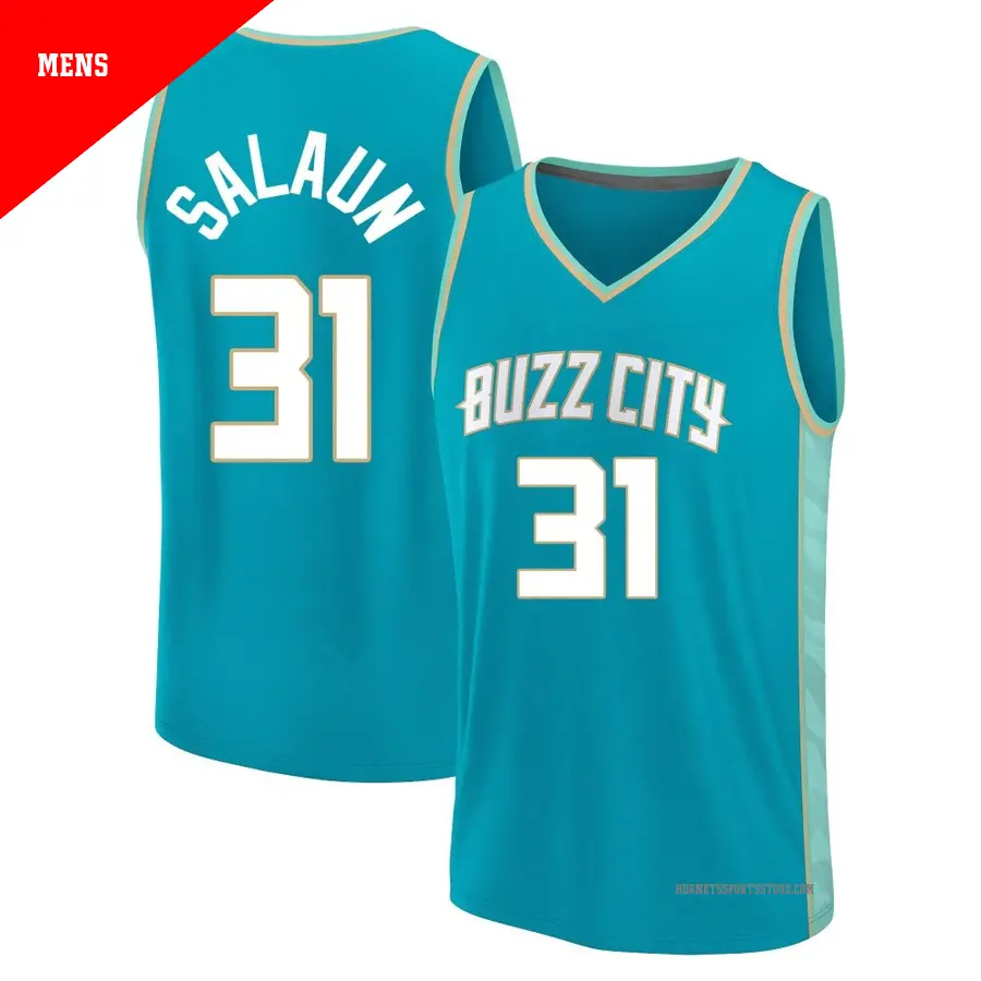 ＃31 Men's Tidjane Salaun Charlotte Hornets 2023/24 Fast Break Teal City Edition Jersey