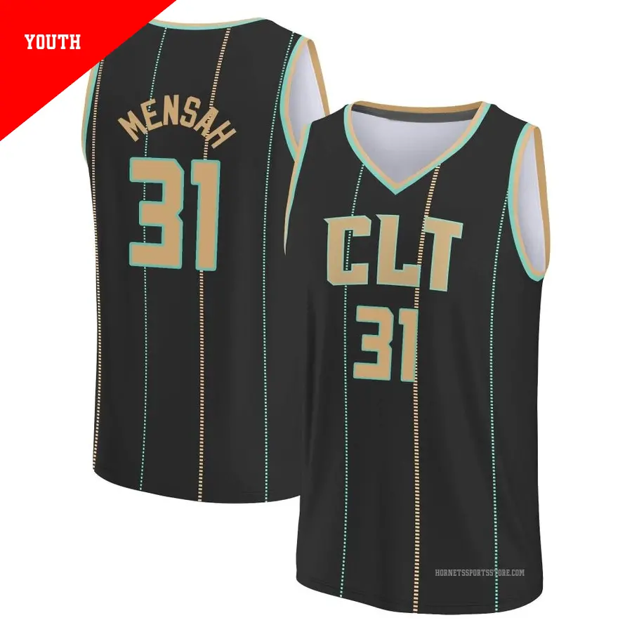 ＃31 Youth Nathan Mensah Charlotte Hornets 2022/23 Fast Break Black City Edition Jersey