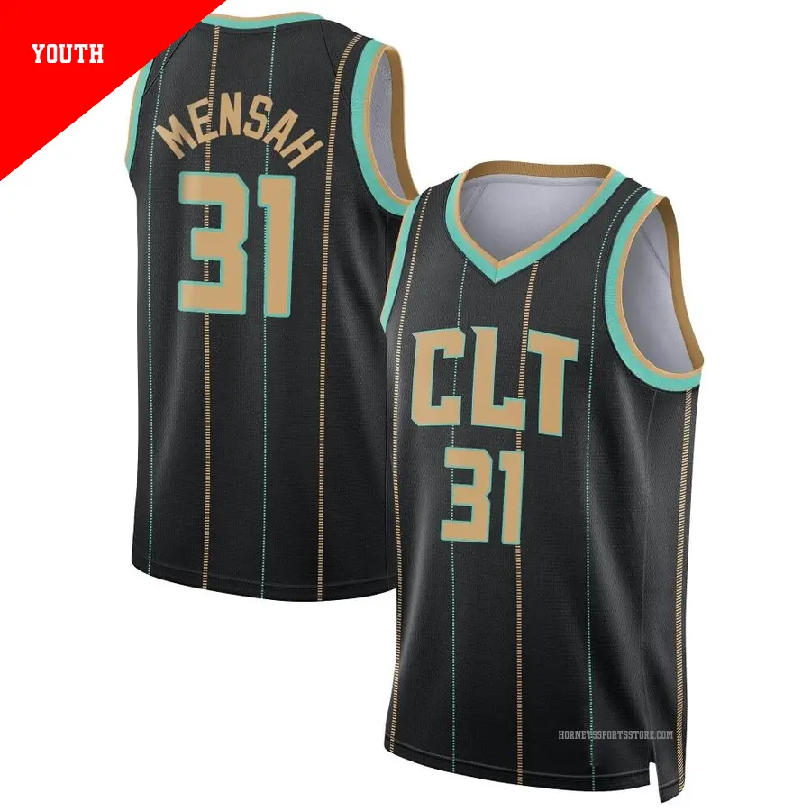 ＃31 Youth Nathan Mensah Charlotte Hornets 2022/23 Swingman Black City Edition Jersey