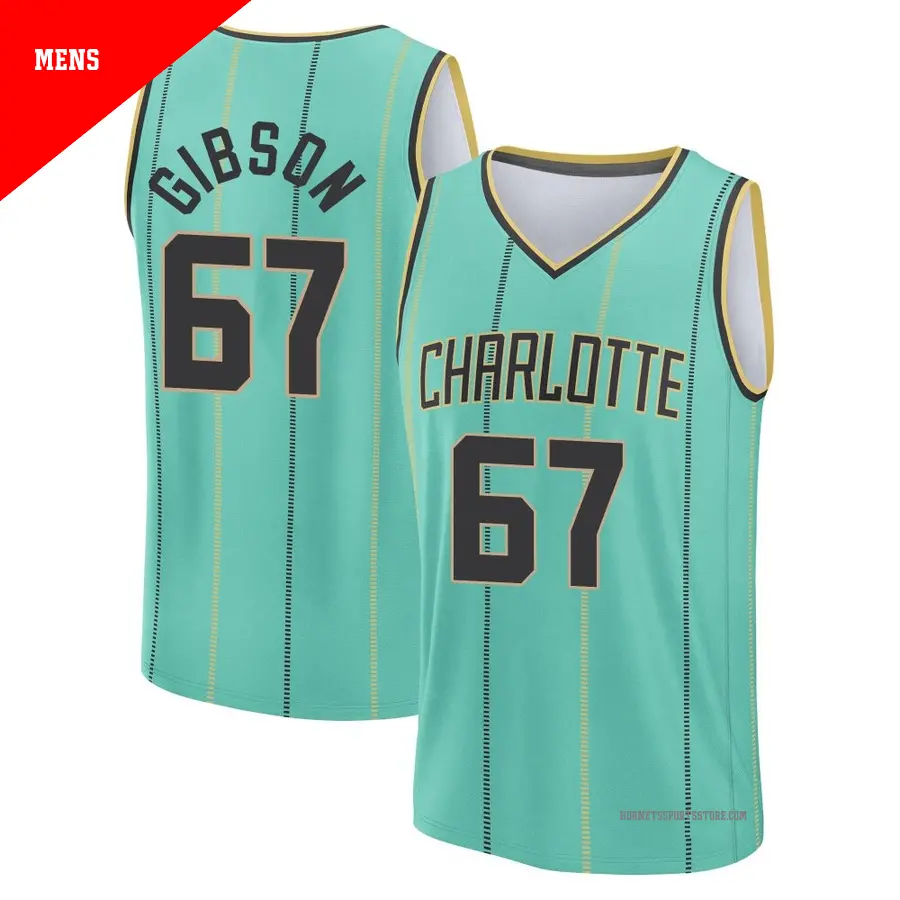 ＃67 Men's Taj Gibson Charlotte Hornets 2024/25 Fast Break Fanatics Mint City Edition Jersey