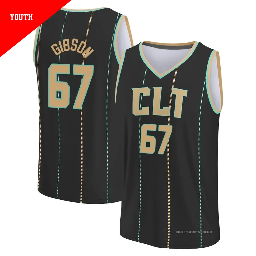 ＃67 Youth Taj Gibson Charlotte Hornets 2022/23 Fast Break Black City Edition Jersey