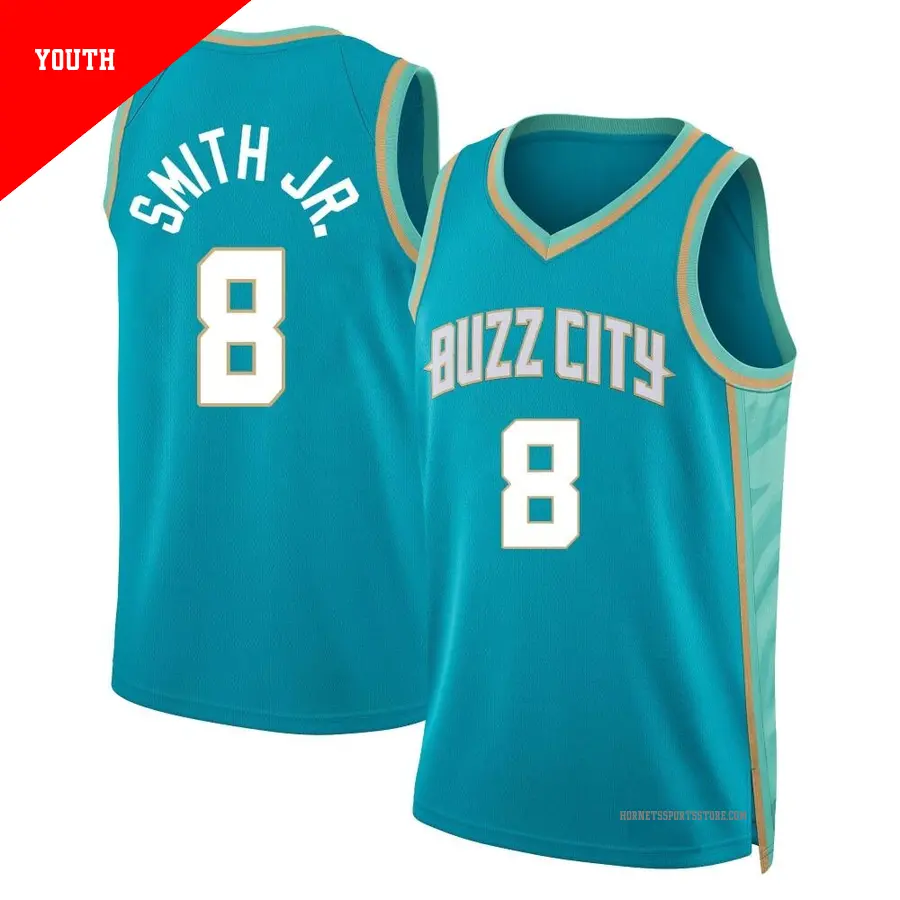 ＃8 Youth Nick Smith Jr. Charlotte Hornets 2023/24 Swingman Teal City Edition Jersey