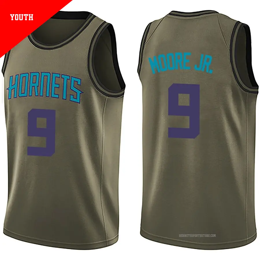 ＃9 Youth Wendell Moore Jr. Charlotte Hornets Green Swingman Salute to Service Jersey